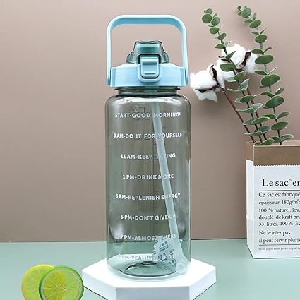 "2 Litre Motivational Water Bottle with Time Marker & Straw | Large BPA-Free Leakproof Sports Gym Bottle for Men & Women | Big Capacity Drinking Water Jug for Fitness, Office & Home"