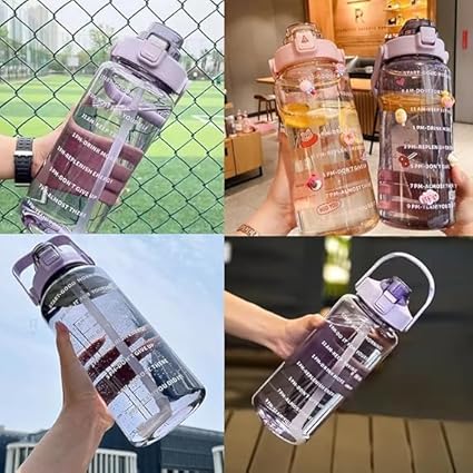 "2 Litre Motivational Water Bottle with Time Marker & Straw | Large BPA-Free Leakproof Sports Gym Bottle for Men & Women | Big Capacity Drinking Water Jug for Fitness, Office & Home"