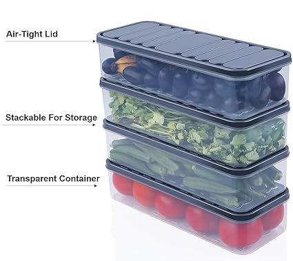 Refrigerator Storage Boxes Set | Multipurpose Fridge Organizer Containers for Vegetables, Fruits & Eggs | Transparent Kitchen Storage