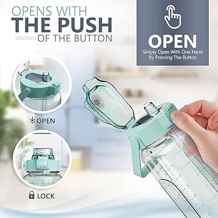 "2 Litre Motivational Water Bottle with Time Marker & Straw | Large BPA-Free Leakproof Sports Gym Bottle for Men & Women | Big Capacity Drinking Water Jug for Fitness, Office & Home"
