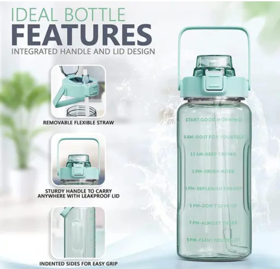 "2 Litre Motivational Water Bottle with Time Marker & Straw | Large BPA-Free Leakproof Sports Gym Bottle for Men & Women | Big Capacity Drinking Water Jug for Fitness, Office & Home"