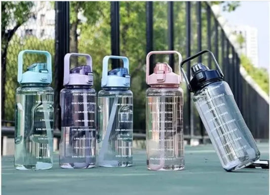 "2 Litre Motivational Water Bottle with Time Marker & Straw | Large BPA-Free Leakproof Sports Gym Bottle for Men & Women | Big Capacity Drinking Water Jug for Fitness, Office & Home"